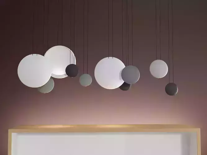 Cosmos pendant light with oval shape hanging from ceiling 3D model