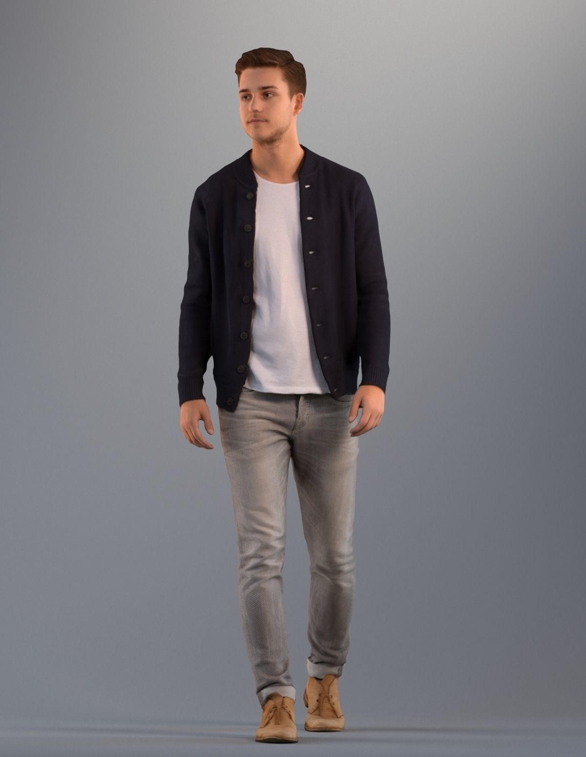 Set of 3D men walking Basics003 3D model_1