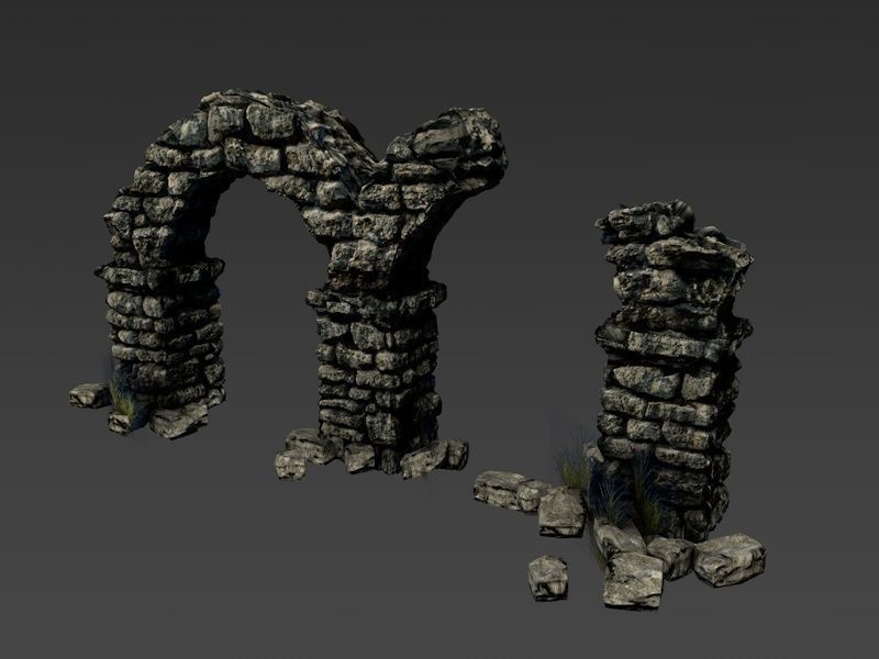 Ancient columns with arch ruins Low-poly 3D model_1