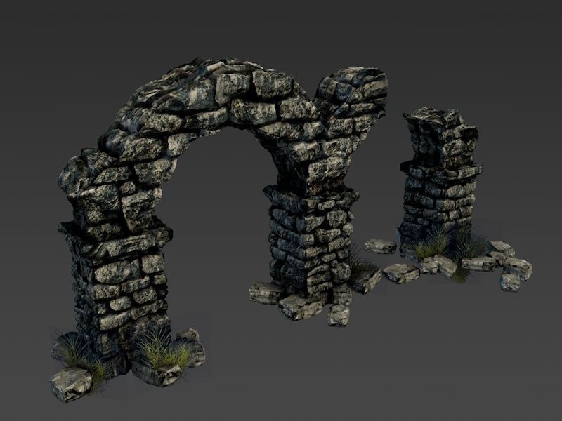 Ancient columns with arch ruins Low-poly 3D model_2