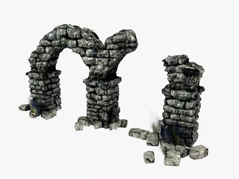 Ancient columns with arch ruins Low-poly 3D model_0