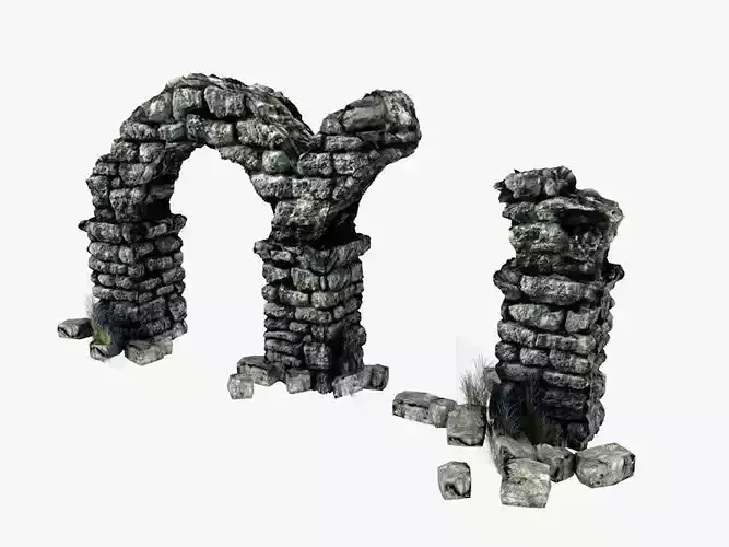 Ancient columns with arch ruins Low-poly 3D model