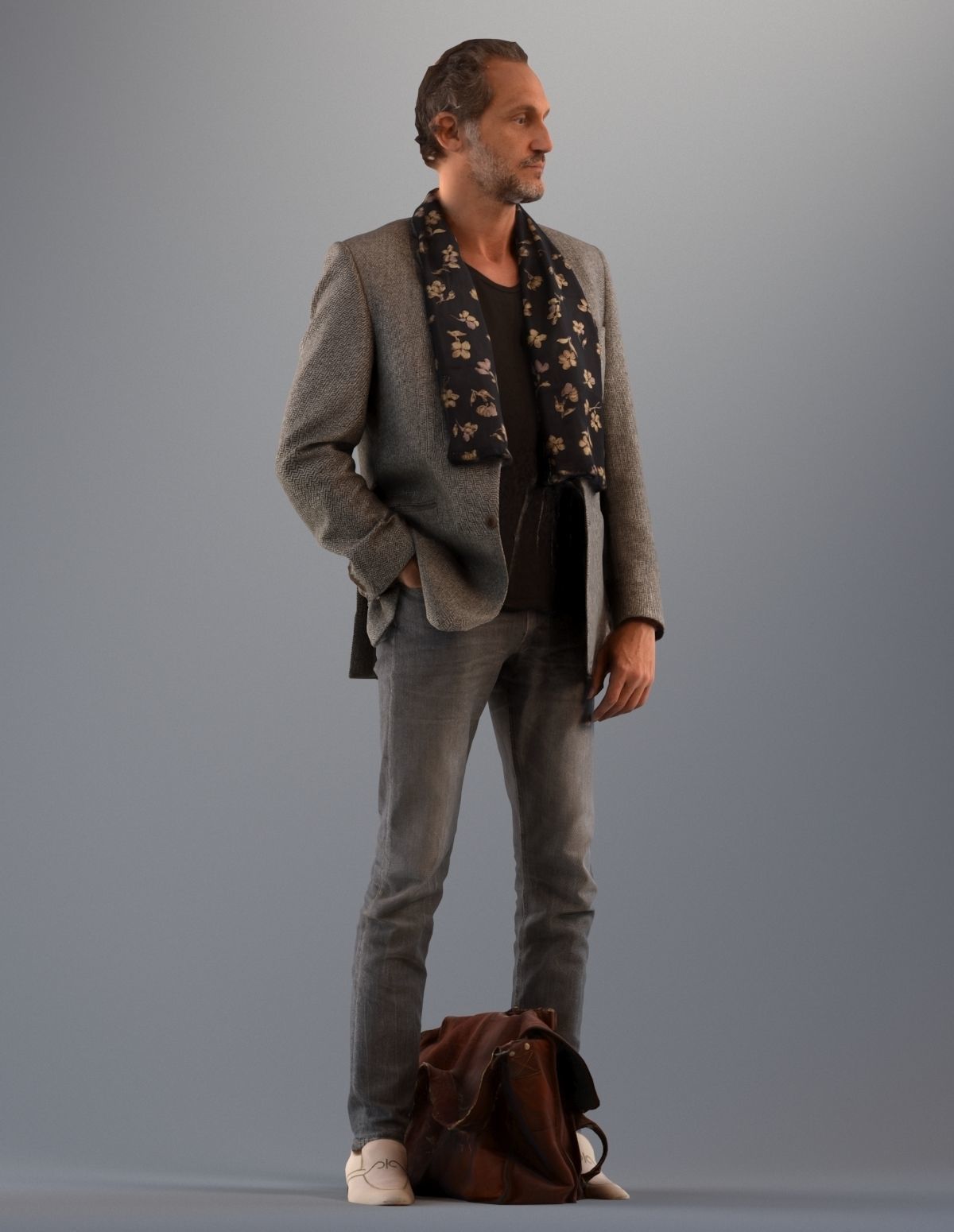 Set of 3D men standing still Basics005 3D model_2