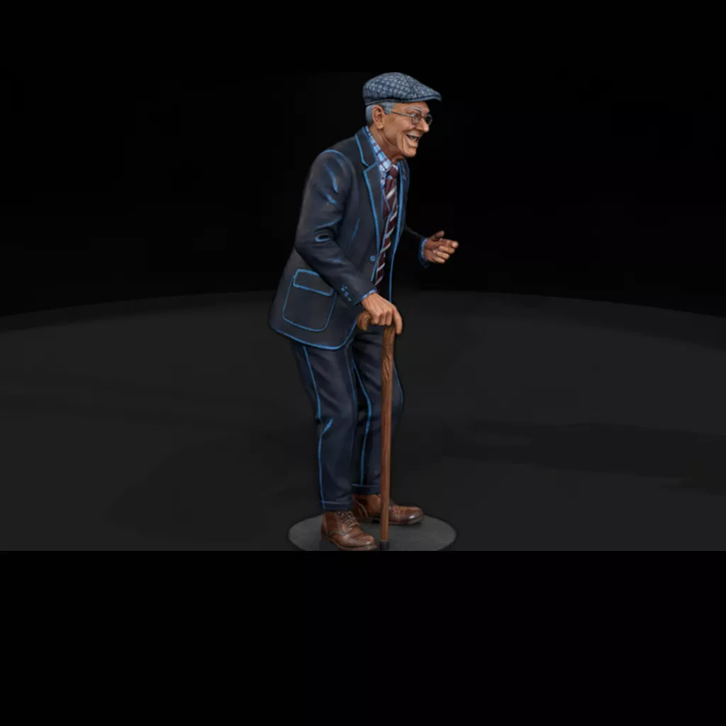 Elderly Gentleman with Cane Grandpa Watching 3D print model