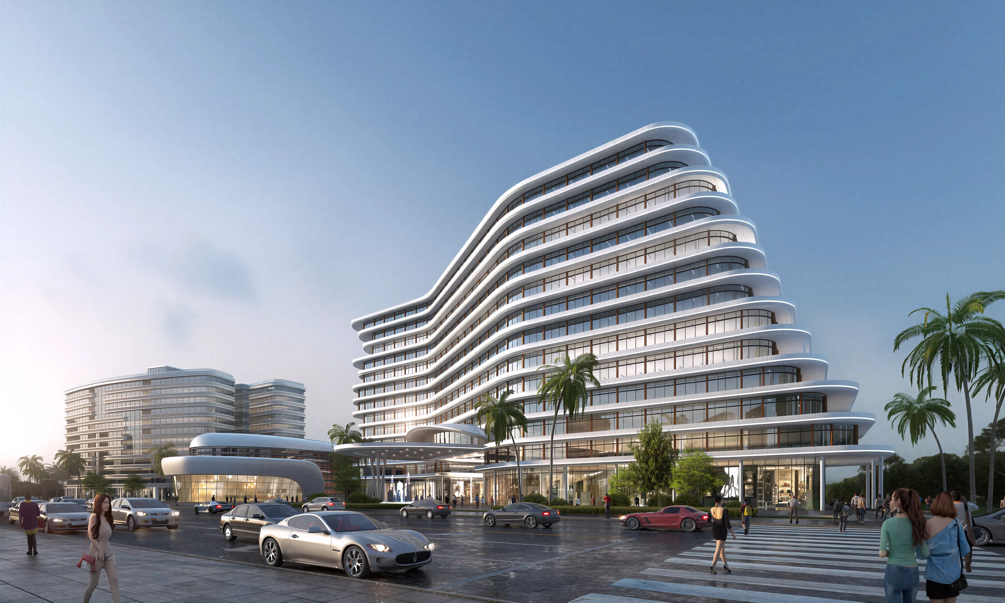 Modern Wave Balcony Coastal Resort Hotel 3D Model 3D model