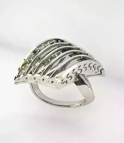 An 01 sterling silver ring with diamonds 3D print model
