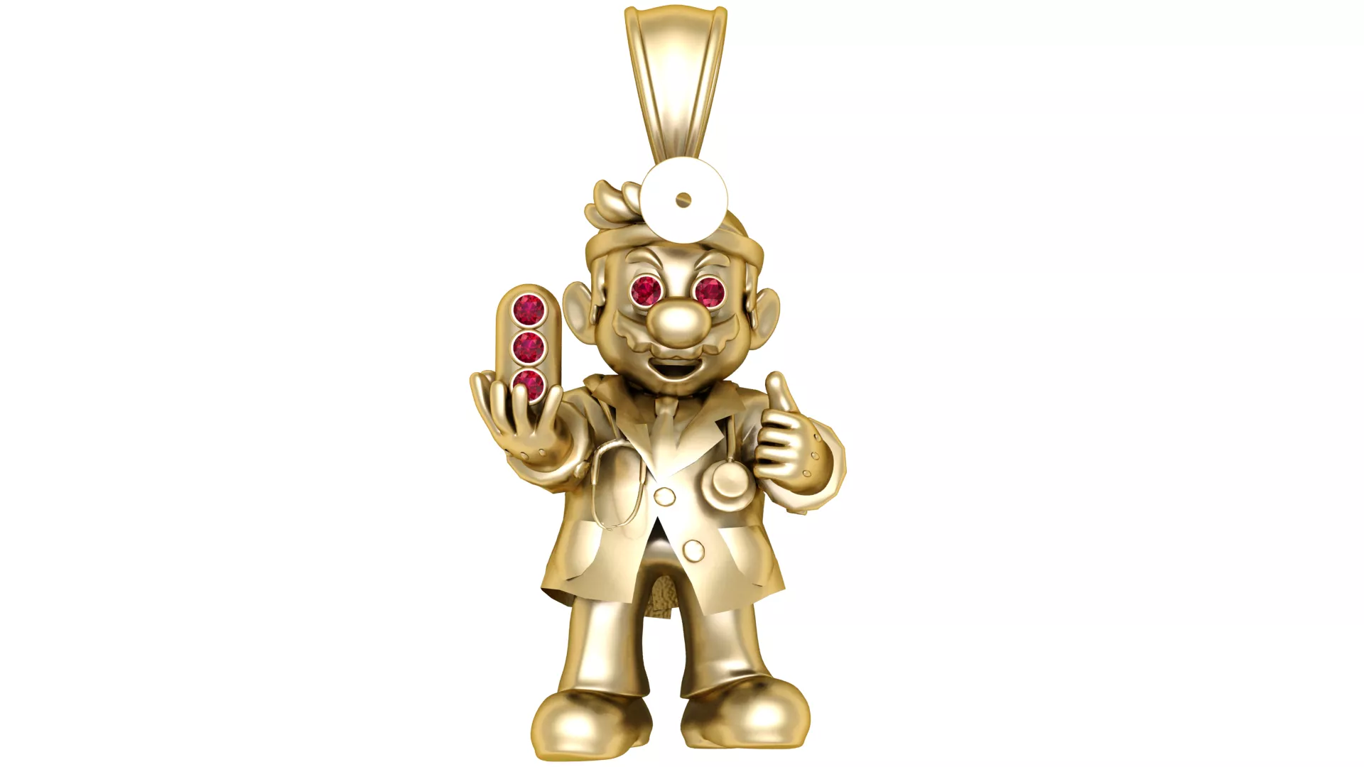 Ruby-Eyed Cartoon Doctor Gold Pendant 3D print model