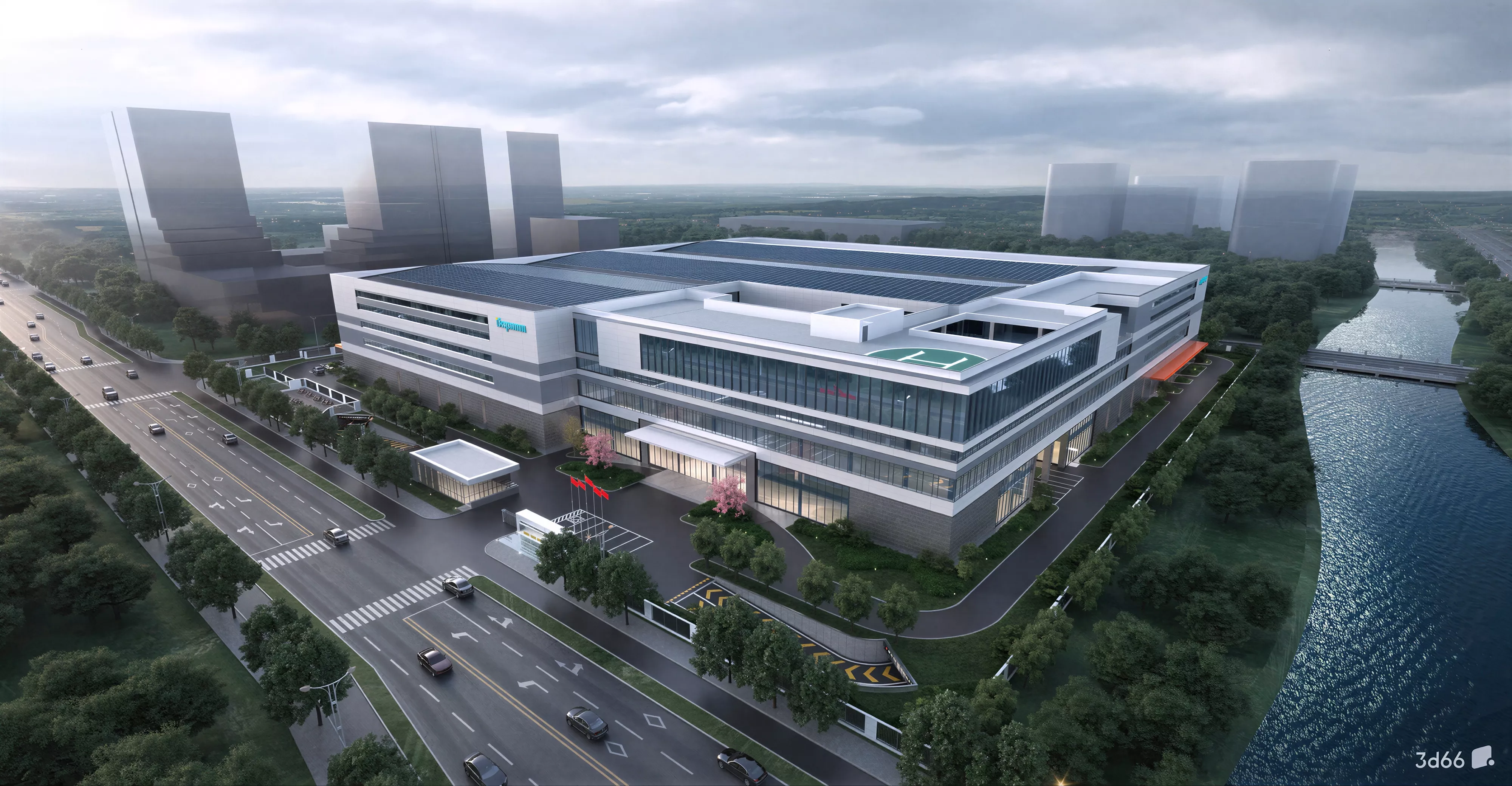 Modern Solar Industrial Park Complex Center 3D Model 3D model