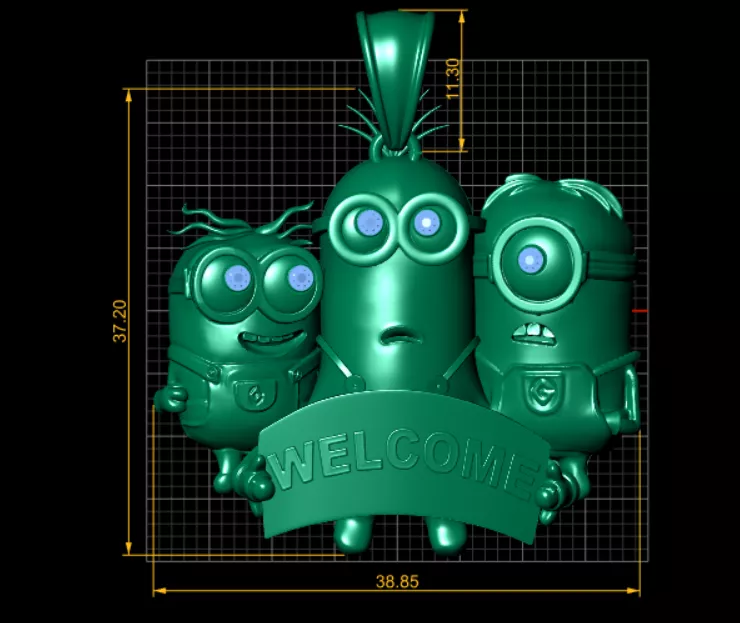 Three Minions Welcome Gold Pendant 3D print model