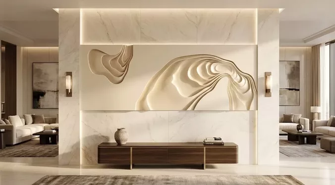 Modern Abstract Wavy Topographic Wall Relief Panel STL CNC