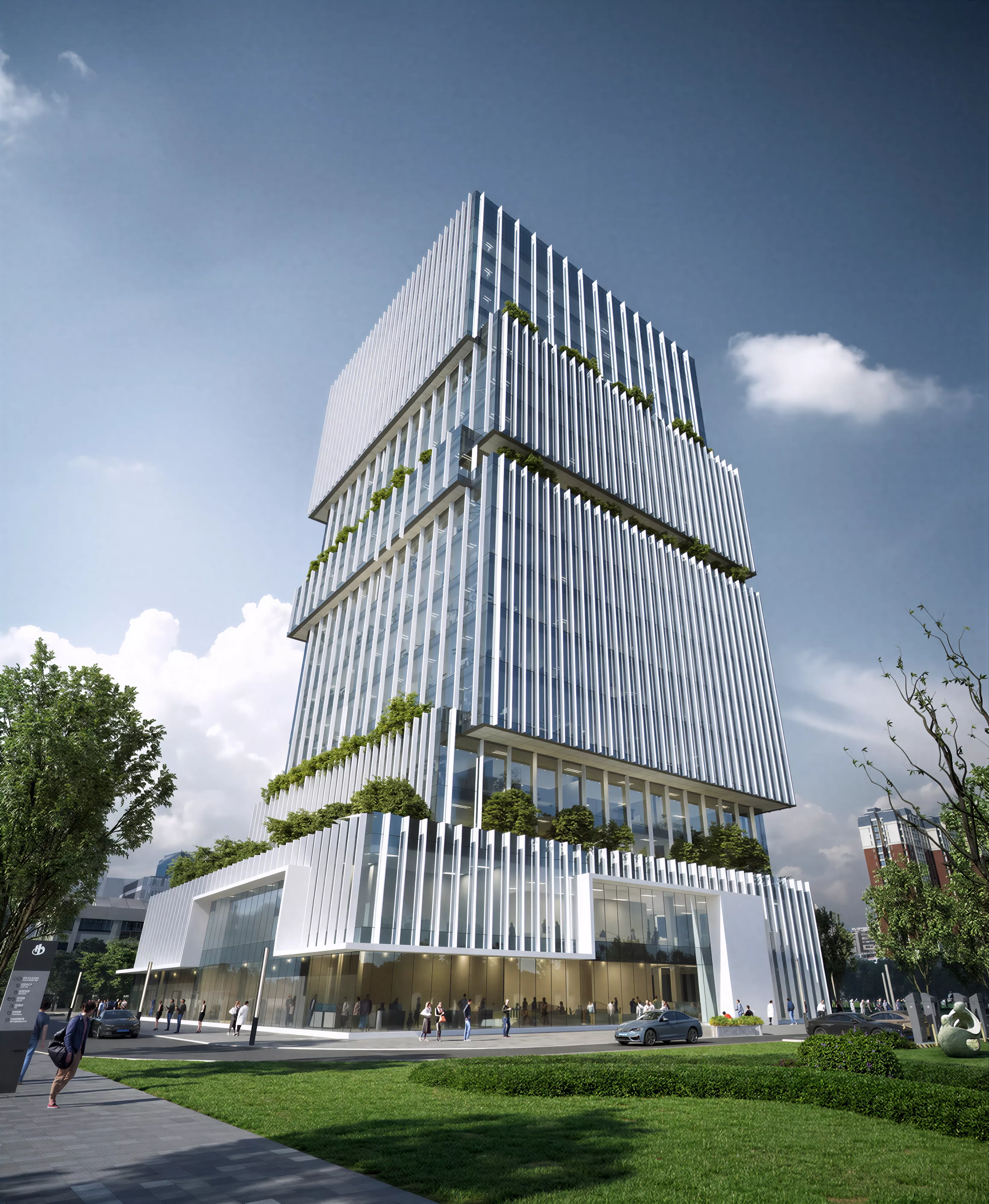 Modern Vertical Fins Glass Office Complex 3D Model 3D model