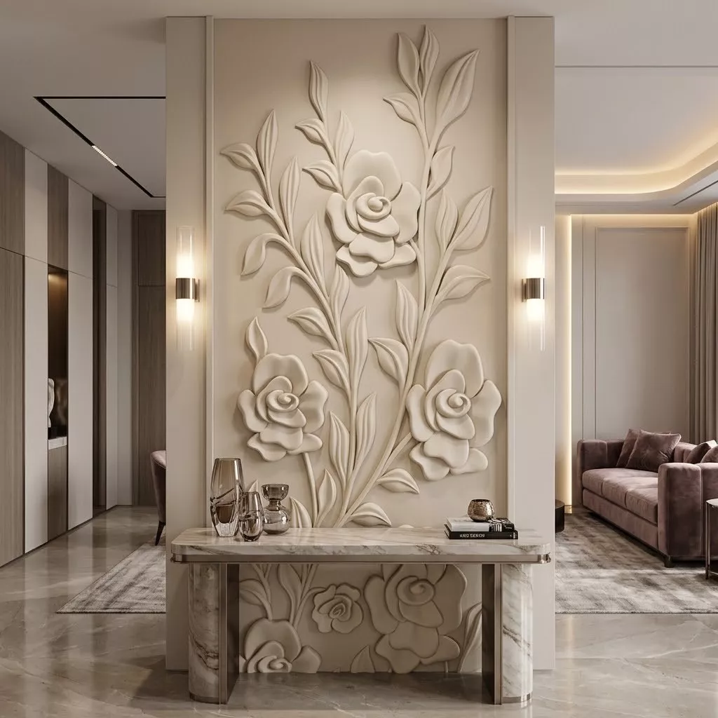 Vertical Floral Rose Wall Panel Relief STL CNC 3D model