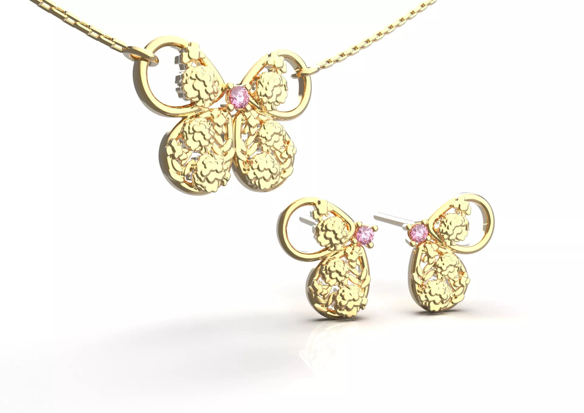 Birthflower Butterfly Stud Earring and Necklace Set - 10 October 3D print model