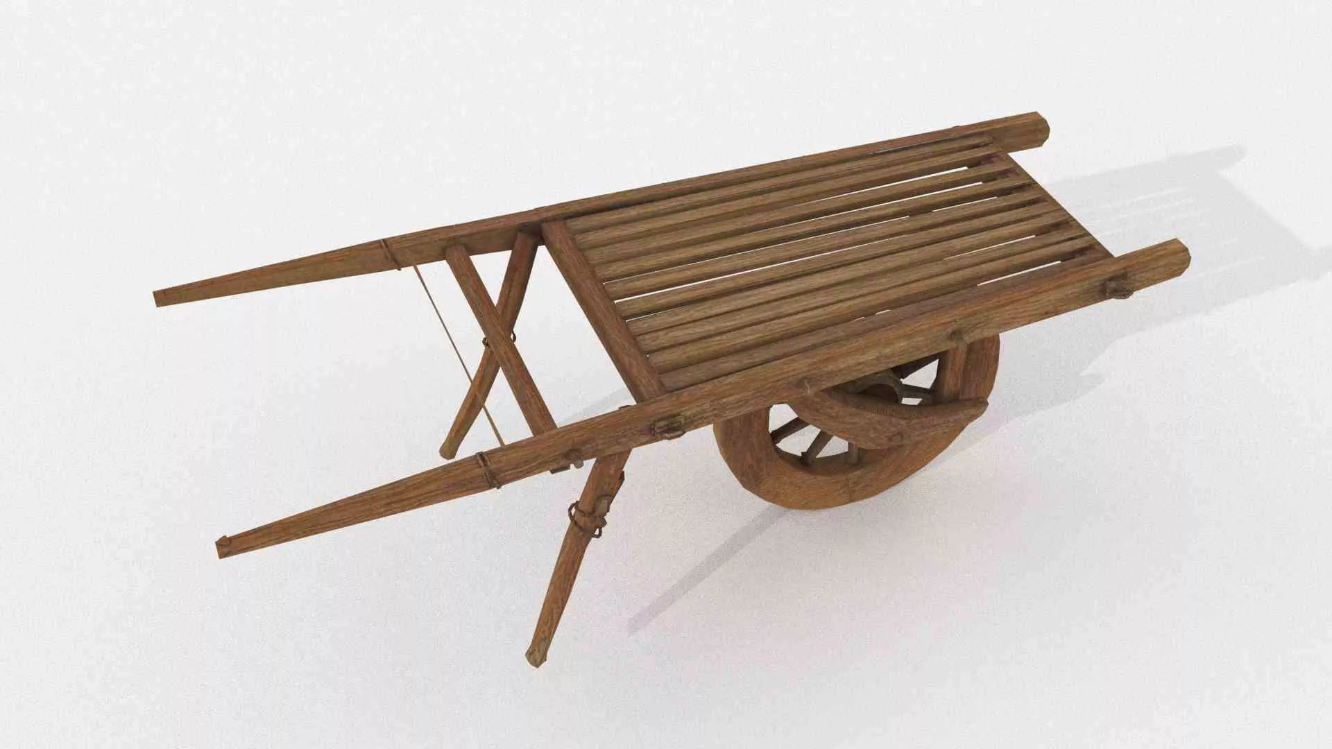 Ancient Chinese wooden wheelbarrow Low-poly 3D model
