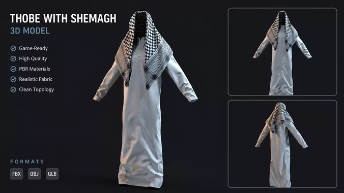 Arab Thobe with Shemagh Game Ready PBR