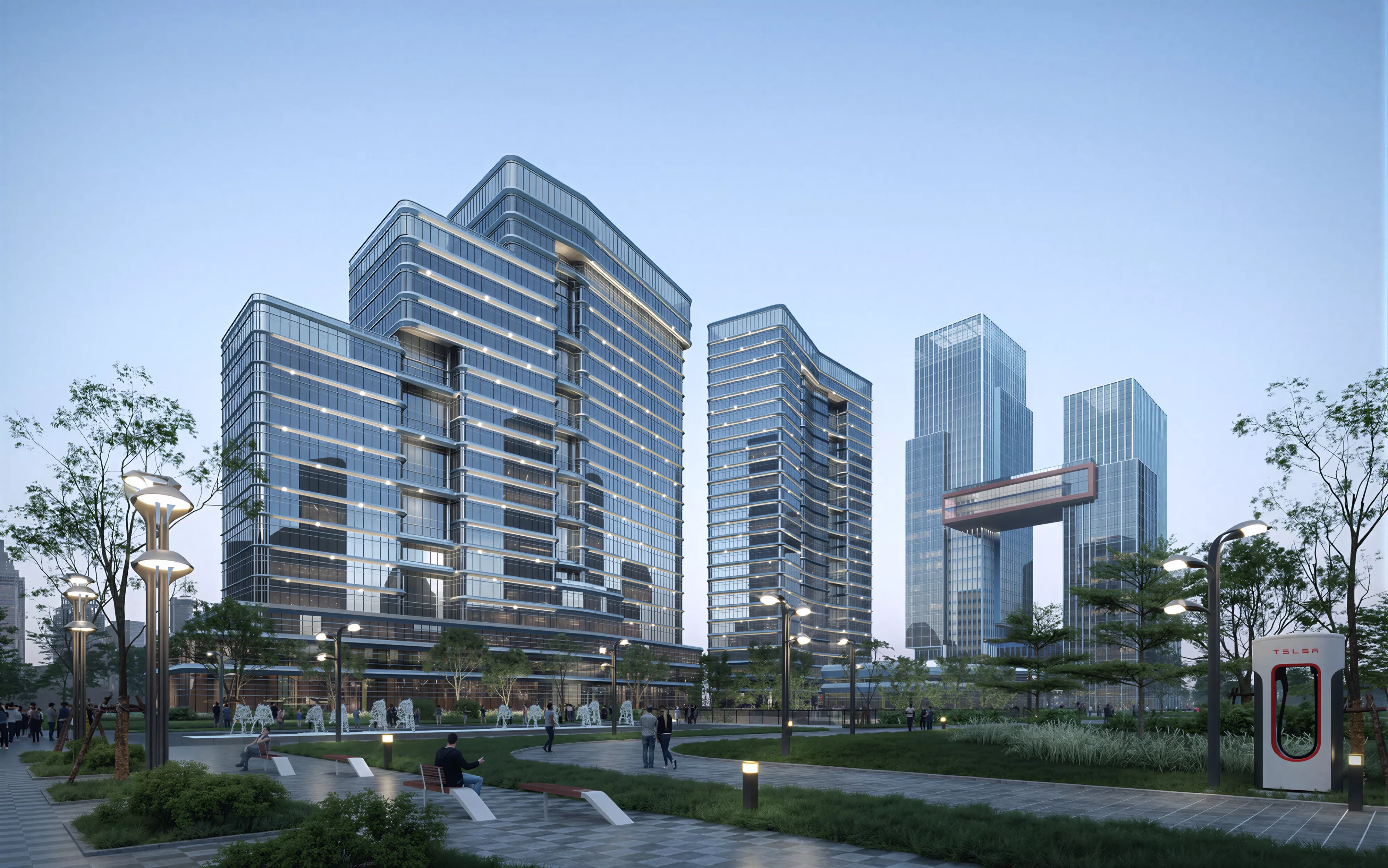 Modern Blue Glass Corporate Office Complex 3D Model 3D model