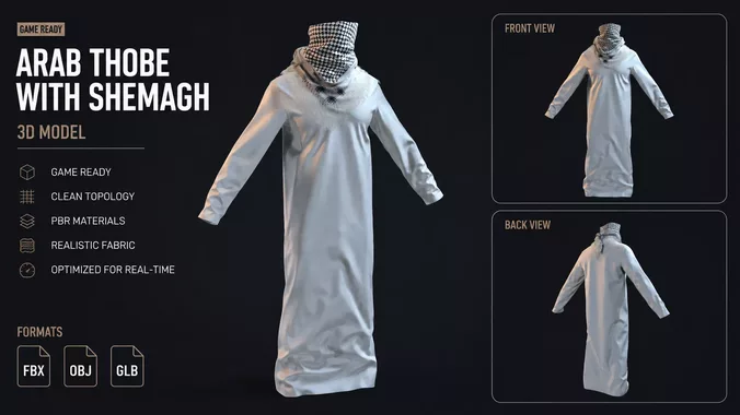 Arab Thobe with Shemagh Mask Game Ready PBR