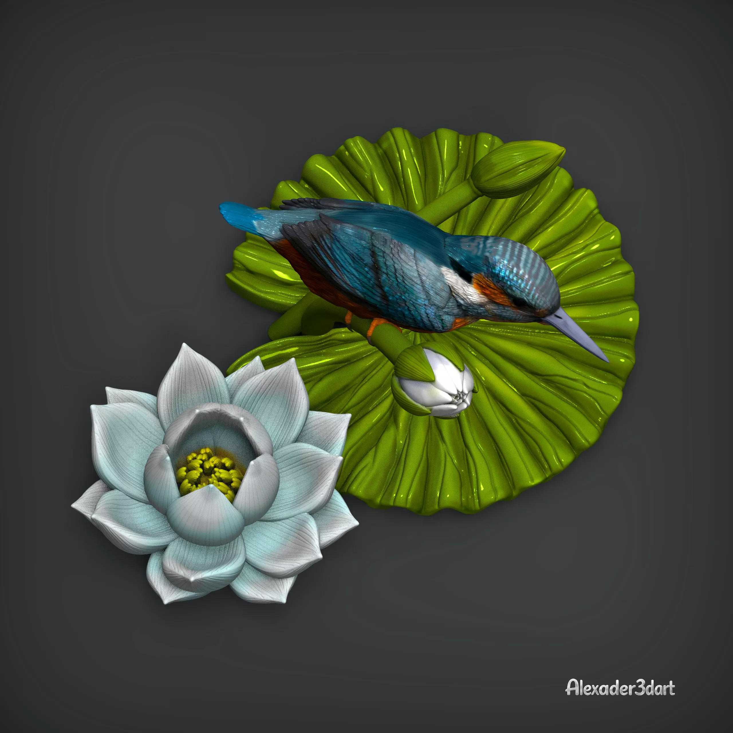Kingfisher on the Hunt Realistic Bird 3D Printable Model 3D print model