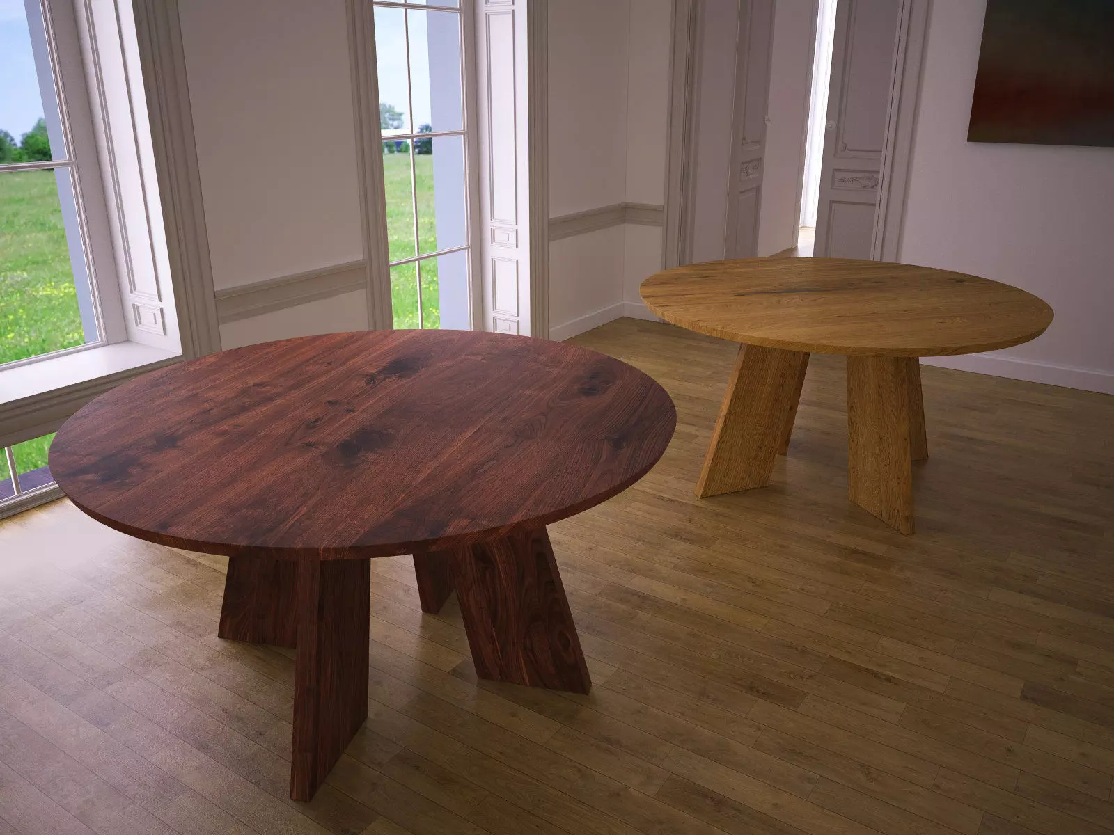 Hakama round walnut dining table 3D model_5