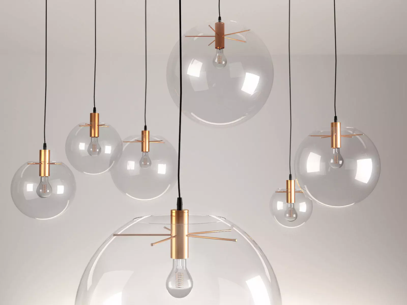 Selene three glass pendant lights 3D model_0