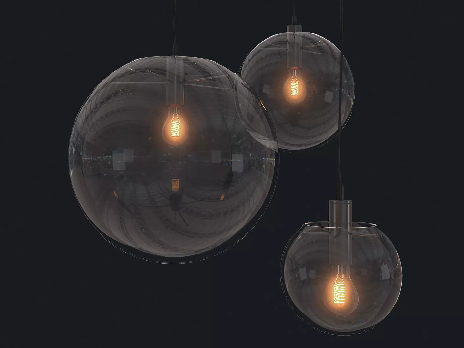 Selene three glass pendant lights 3D model_3
