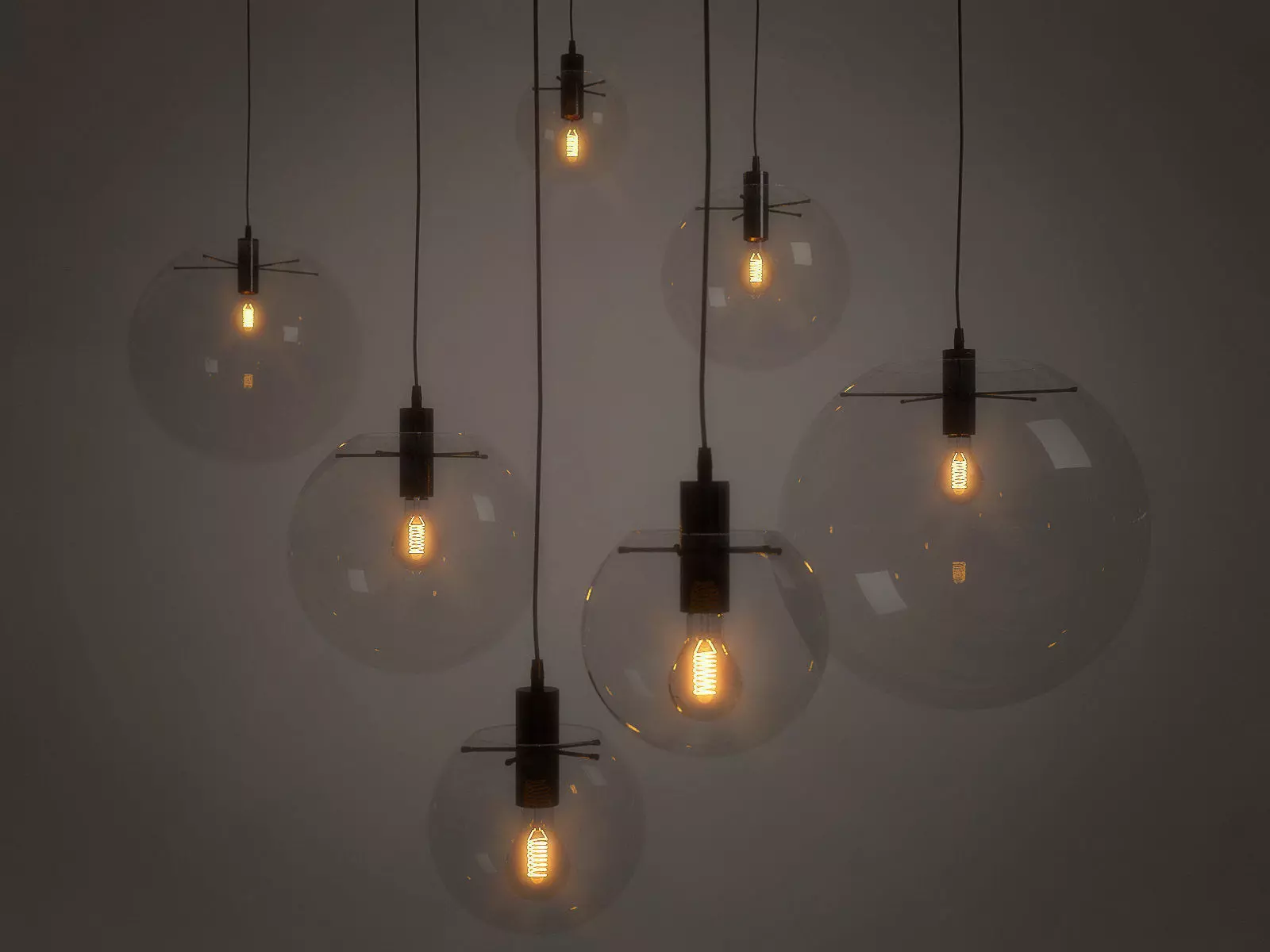 Selene three glass pendant lights 3D model_1