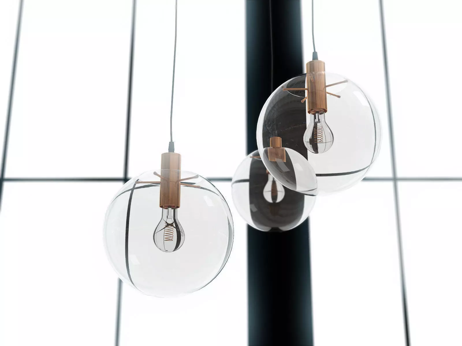 Selene three glass pendant lights 3D model_2