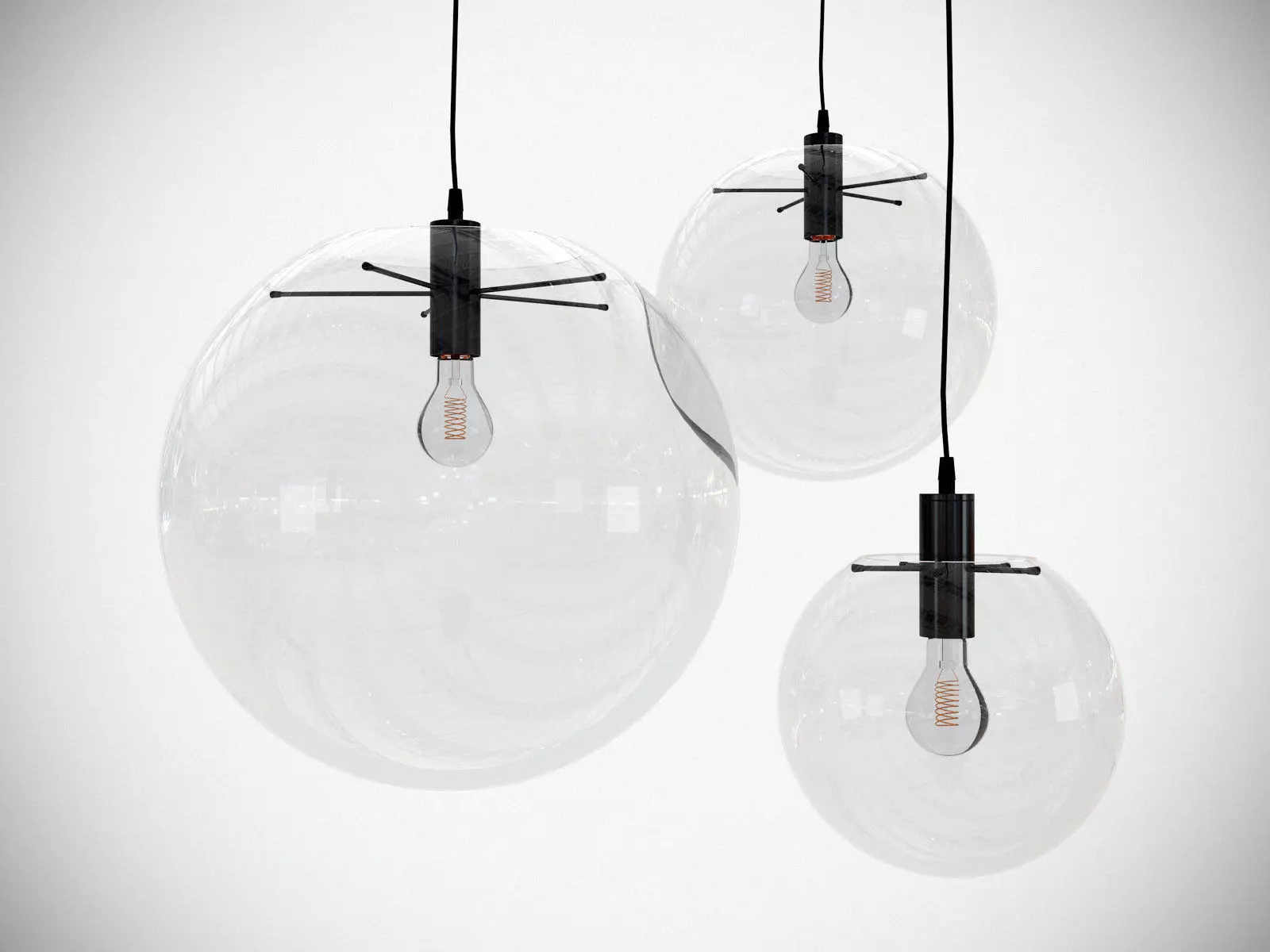 Selene three glass pendant lights 3D model_4