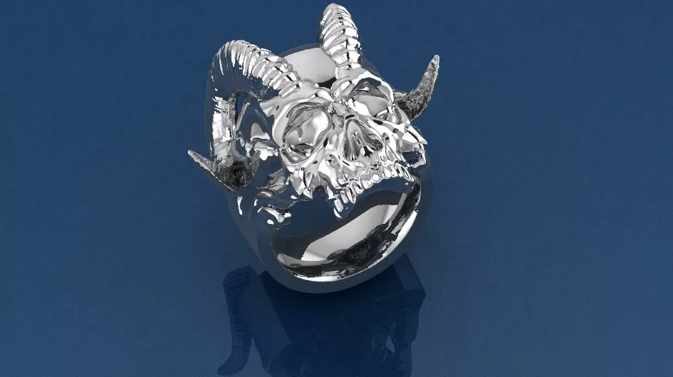 Gothic Horned Demon Skull Ring 3D Print Model 3D print model