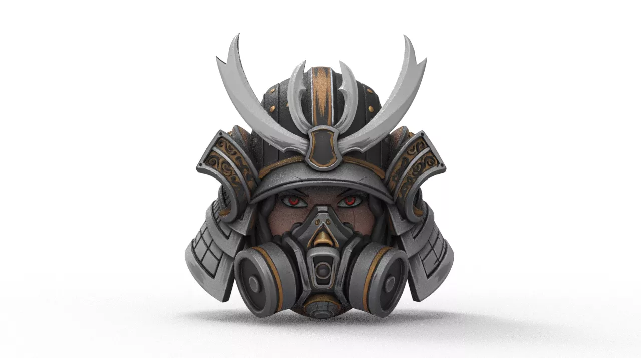 Cyberpunk Cyber-Samurai Female Head with Gas Mask 3D model