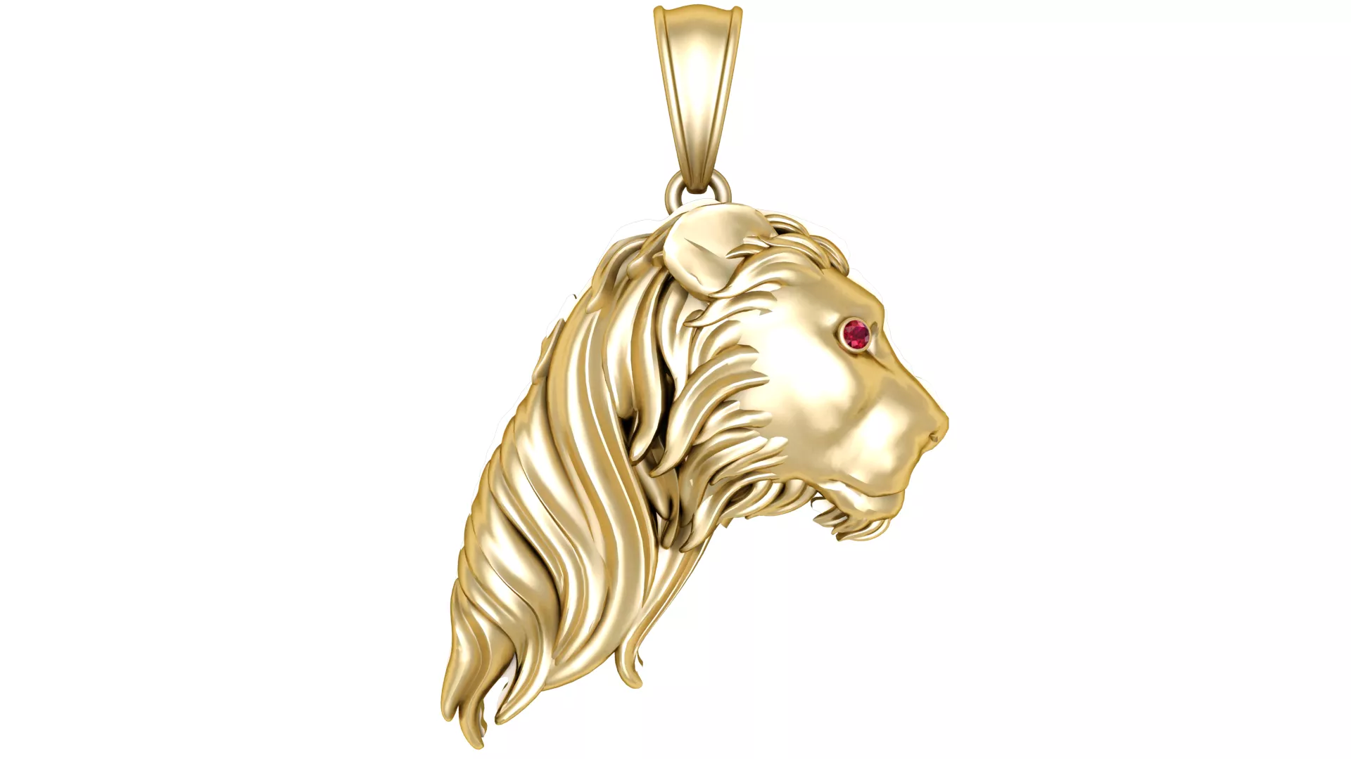 Ruby-Eyed Lion Profile Gold Pendant 3D print model