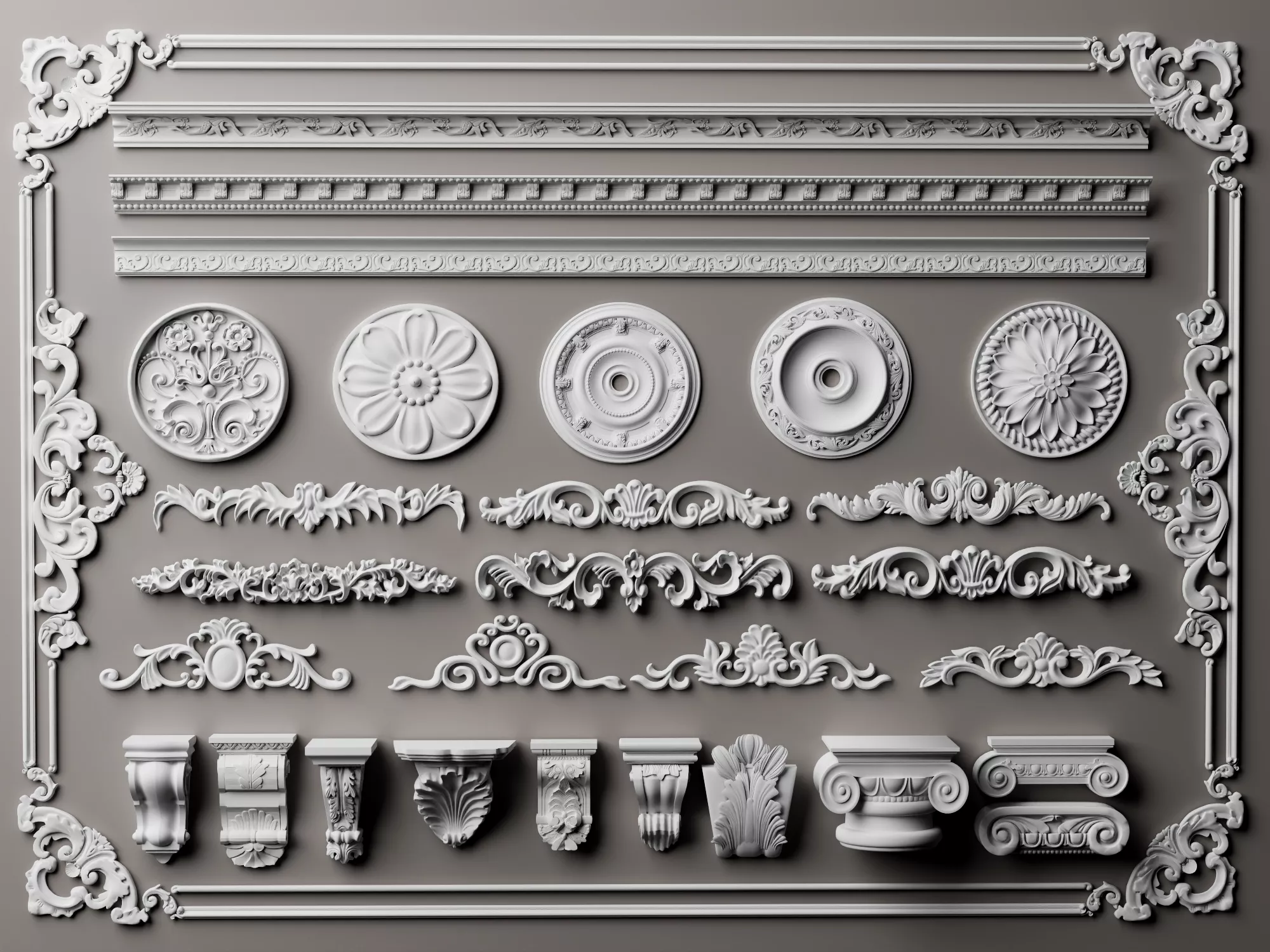 Classic Plaster Ornament Set 3D model