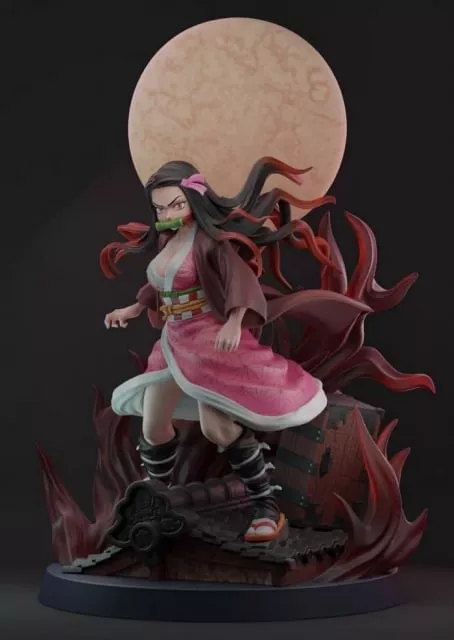 Nezuko Kamado Demon Form Moon Roof Diorama Figurine 3D Print 3D print model