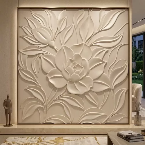 Classic Magnolia Floral Wall Panel Relief 3D Model STL CNC