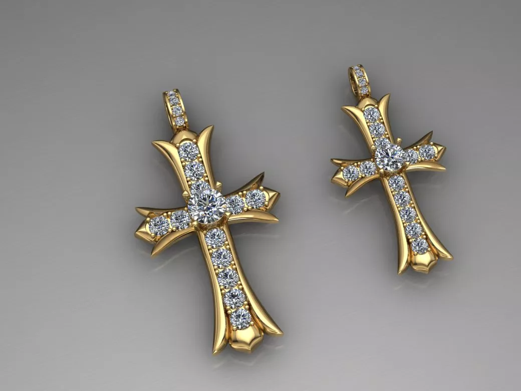 Cross pendant couple diamond men women jewelry gold hot new 3D print model