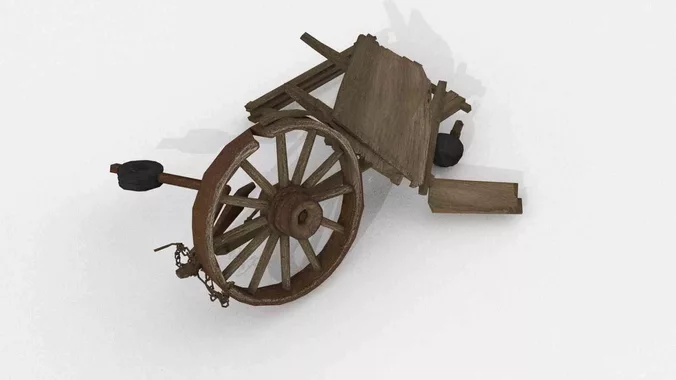 broken wooden handcart wreckage