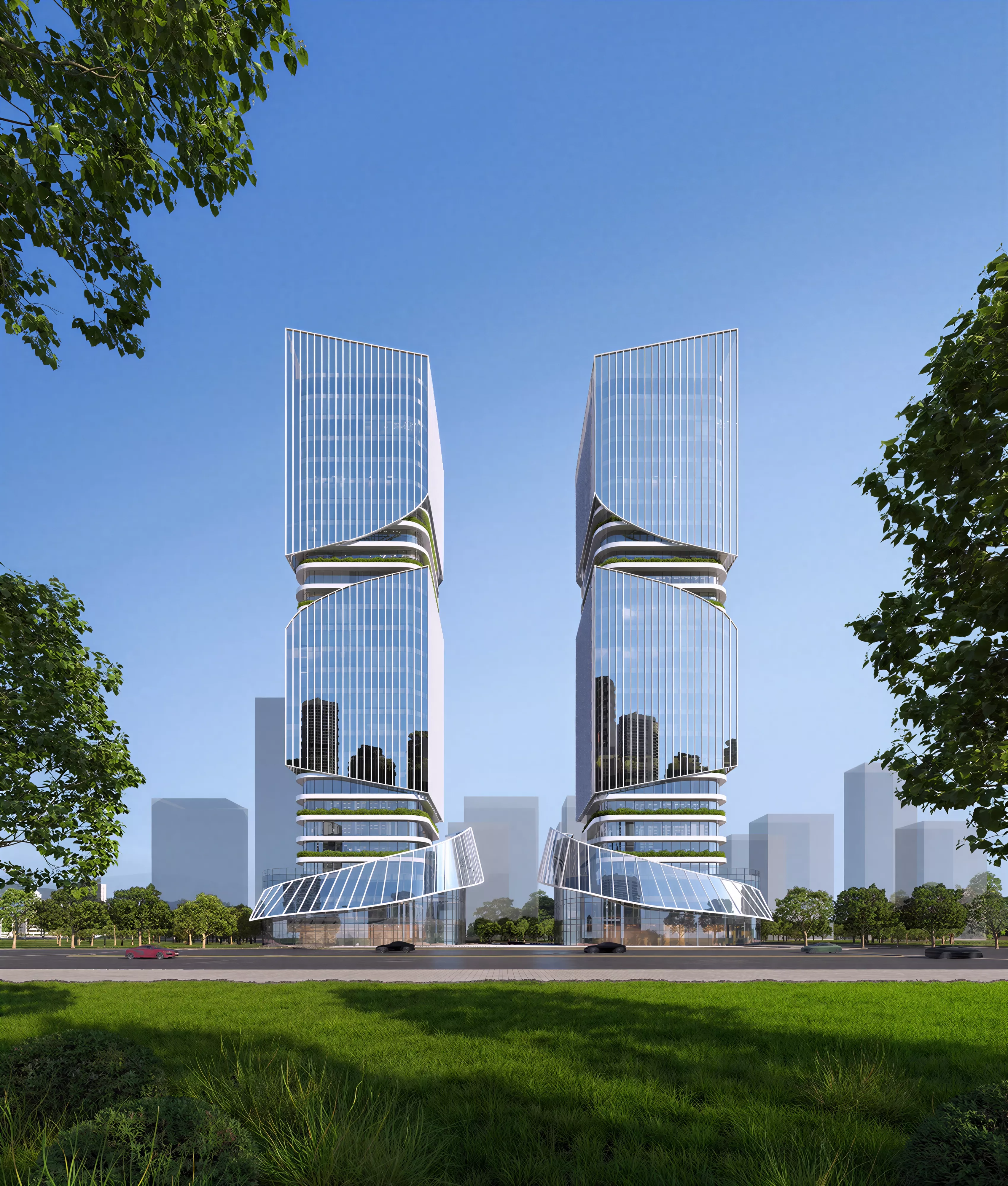 Modern Twisted Glass Skyscraper Office Tower 3D Model 3D model
