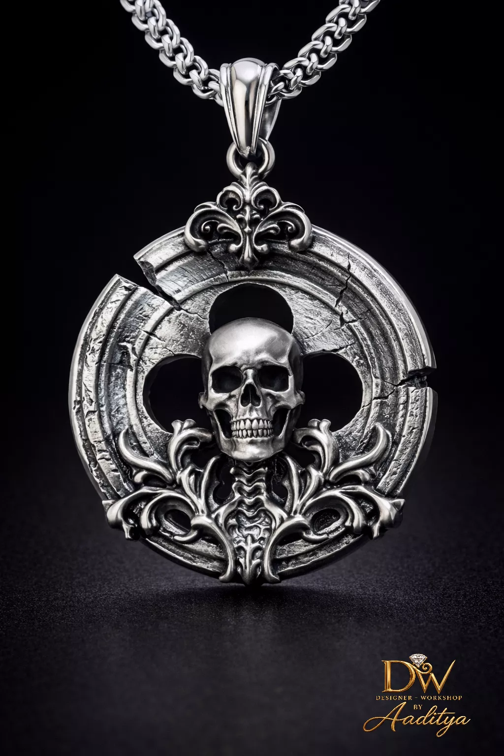 Gothic Skull Fleur de Lis Pendant 3D print model