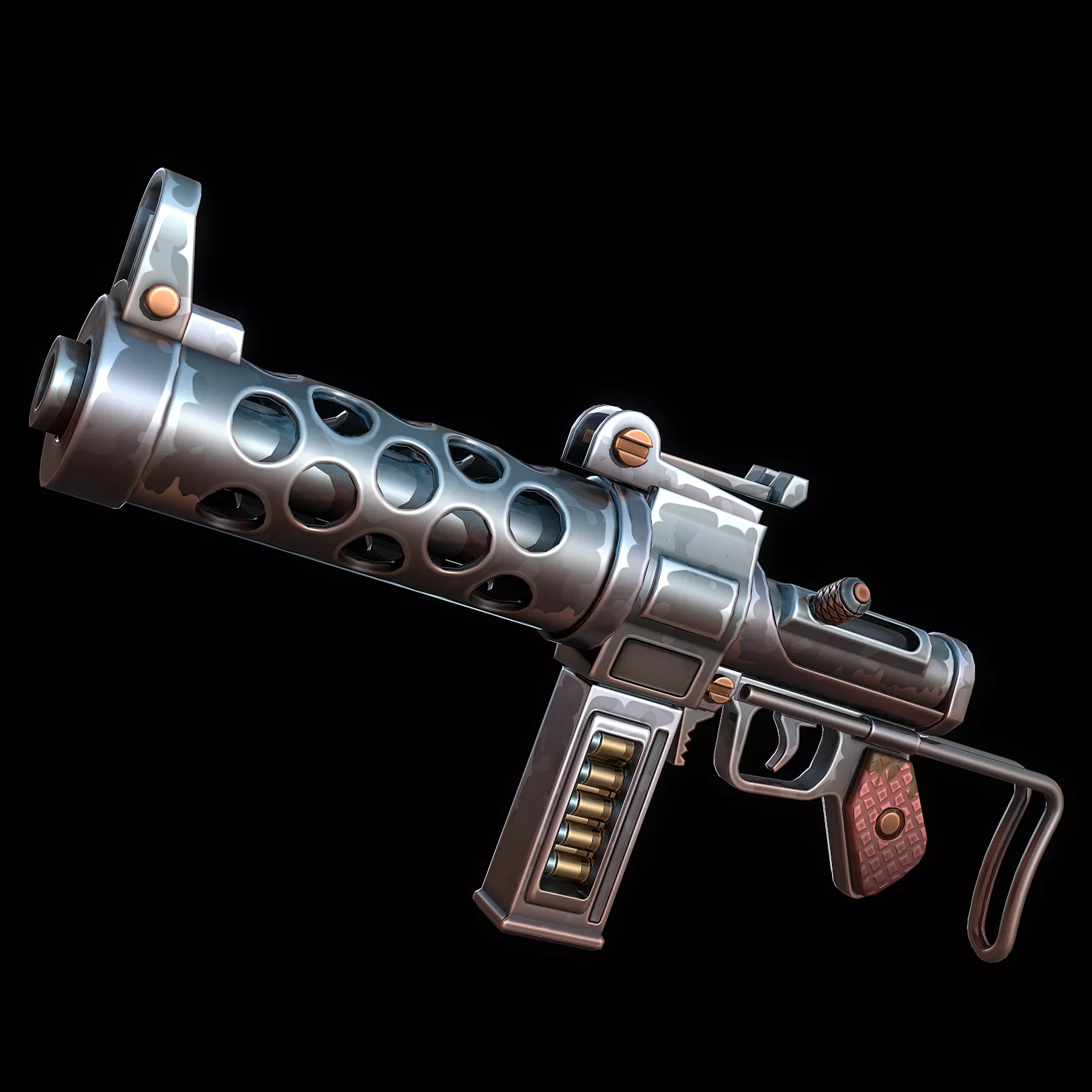 Stylized Retro Machine Gun Low-poly 3D model