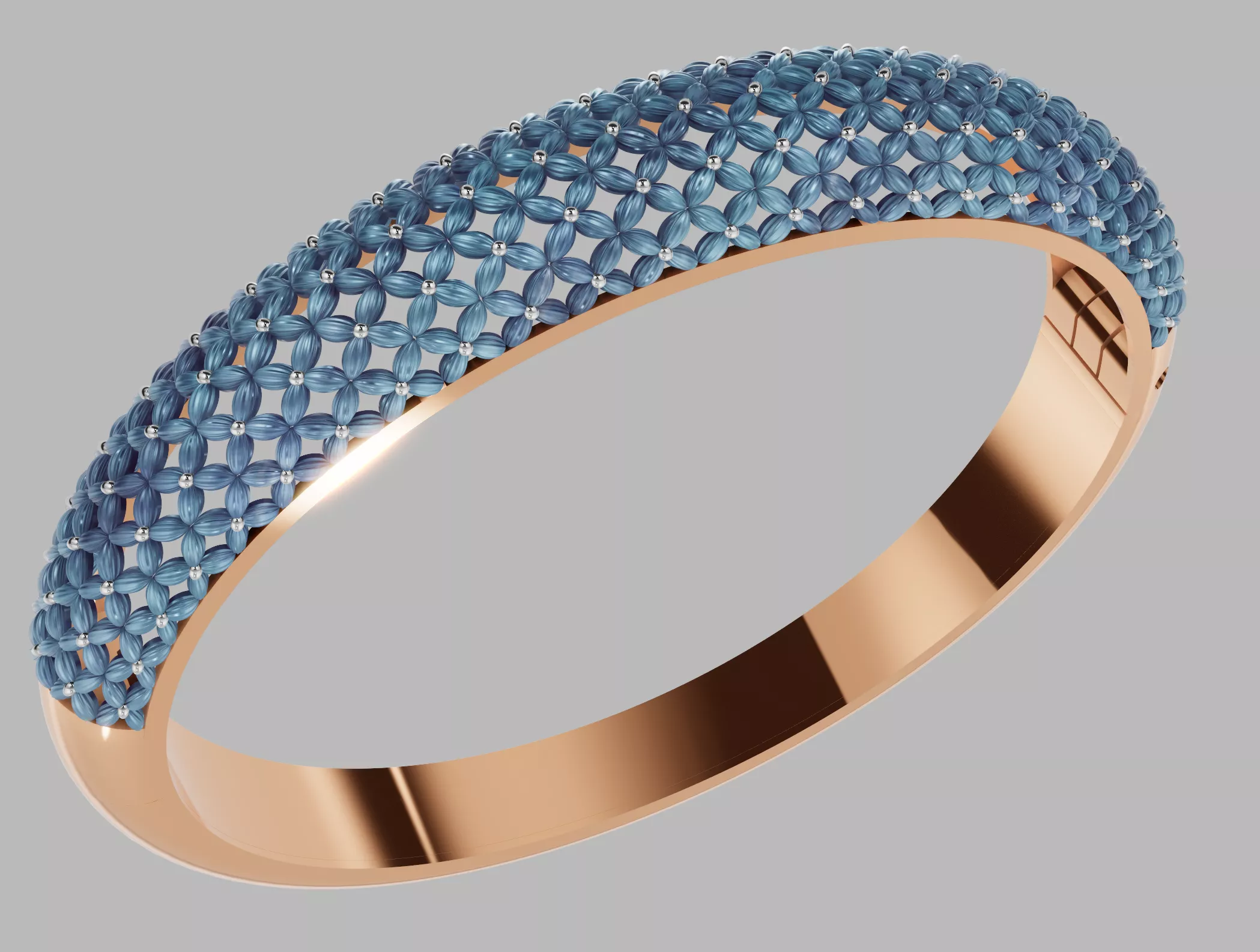 Textured Floral Mesh Bangle Hinge and Lock - 3D CAD Model 3D print model