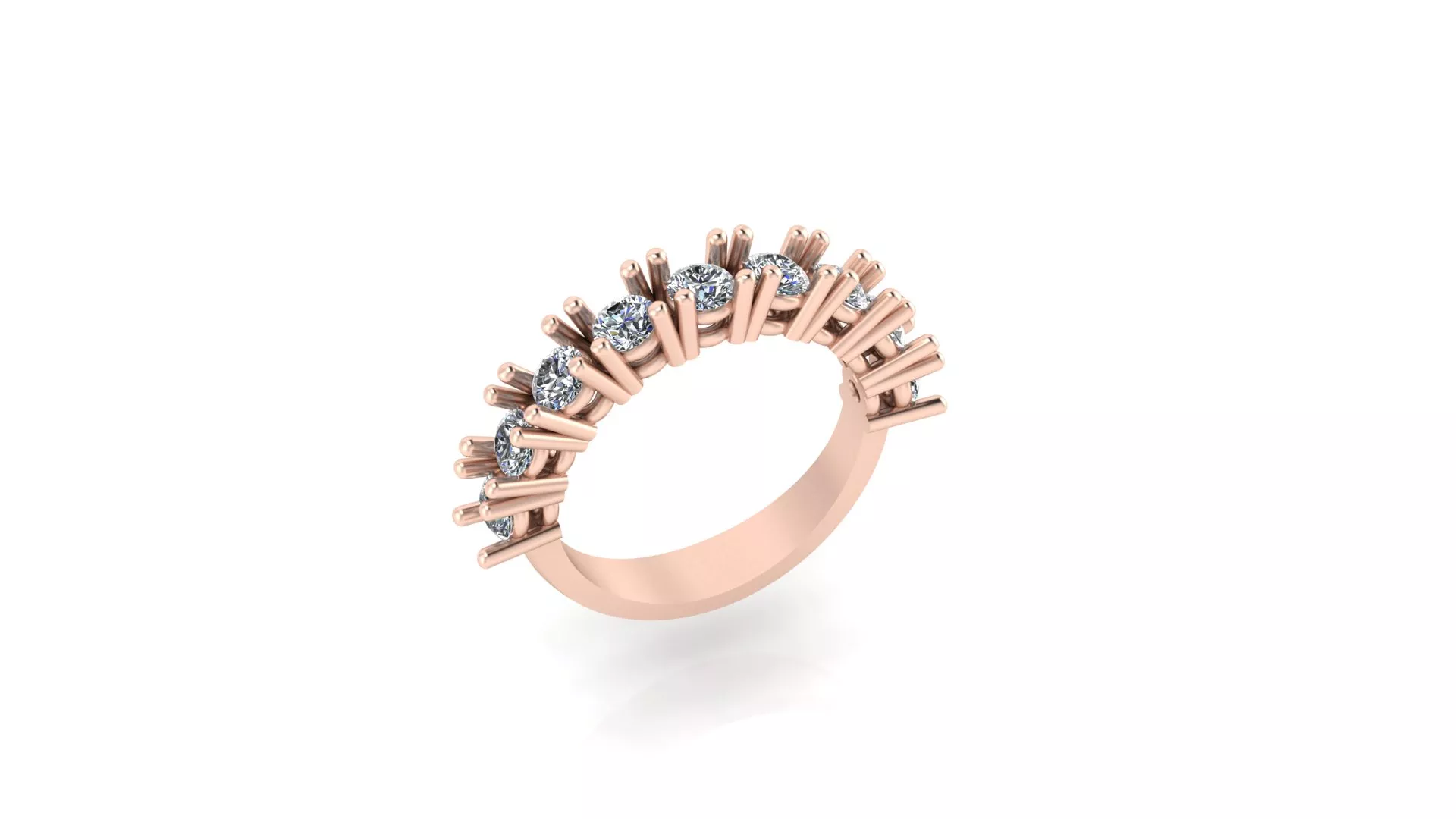 Rose Gold Shared Peg Prong Round Diamond Half Eternity Band Ring 3D print model