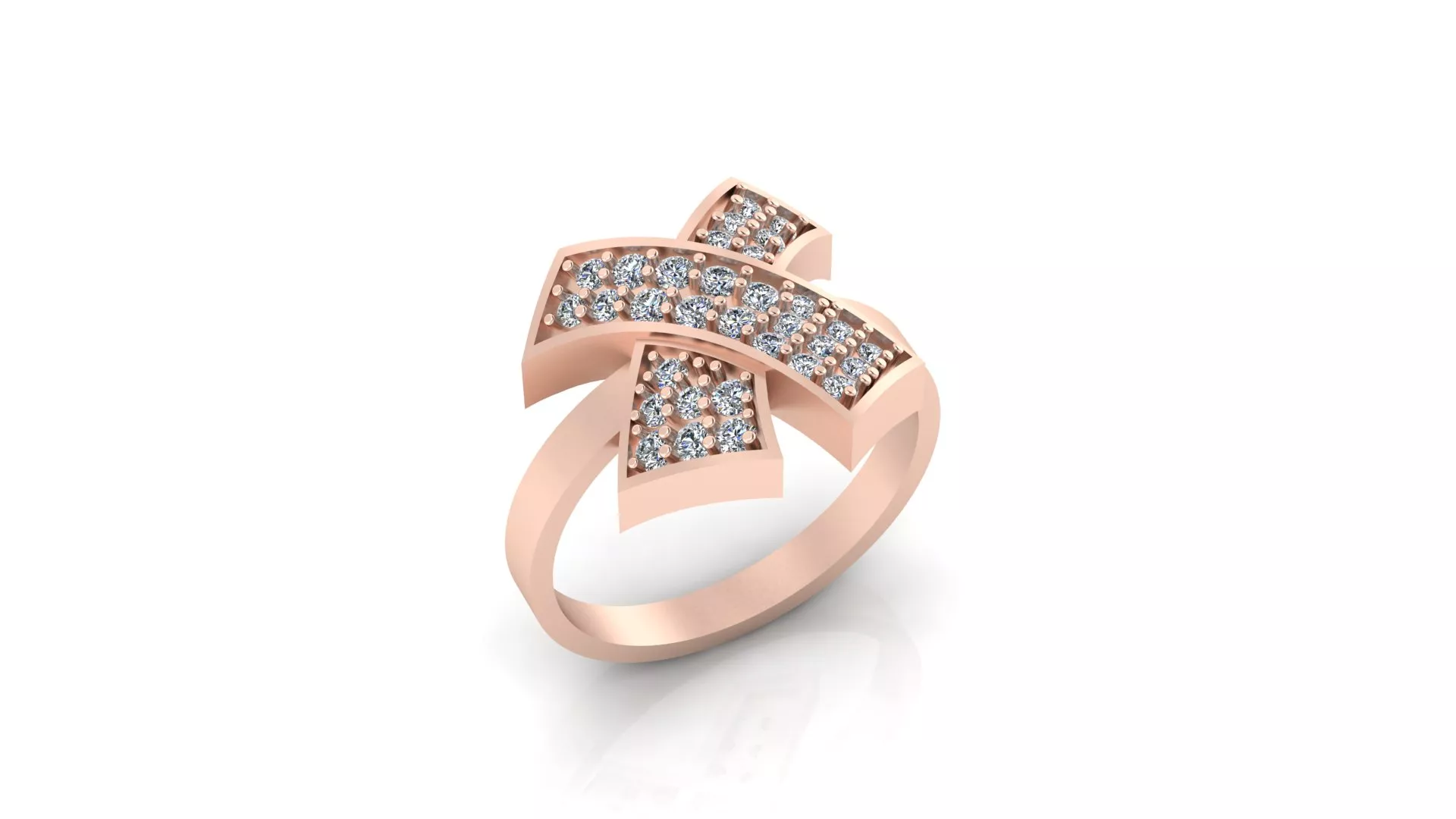 Rose Gold Pave Diamond Crossover X Shape Bow Band Ring 3D print model