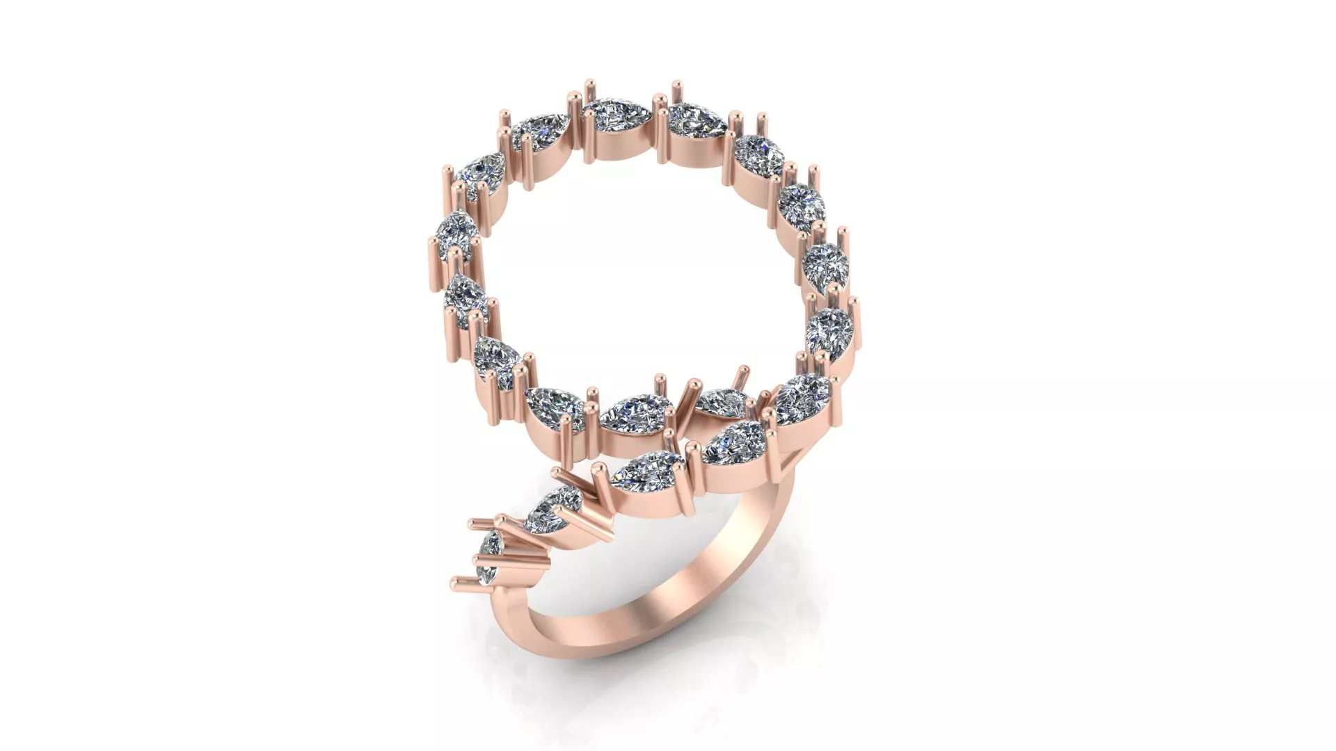 Rose Gold Pear Diamond Spiral Bypass Wrap Statement Ring 3D print model
