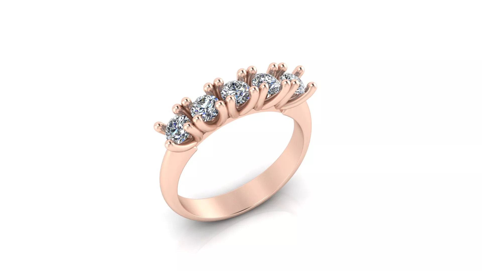 Rose Gold Round Diamond Five Stone Curved Band Ring Model 3D print model