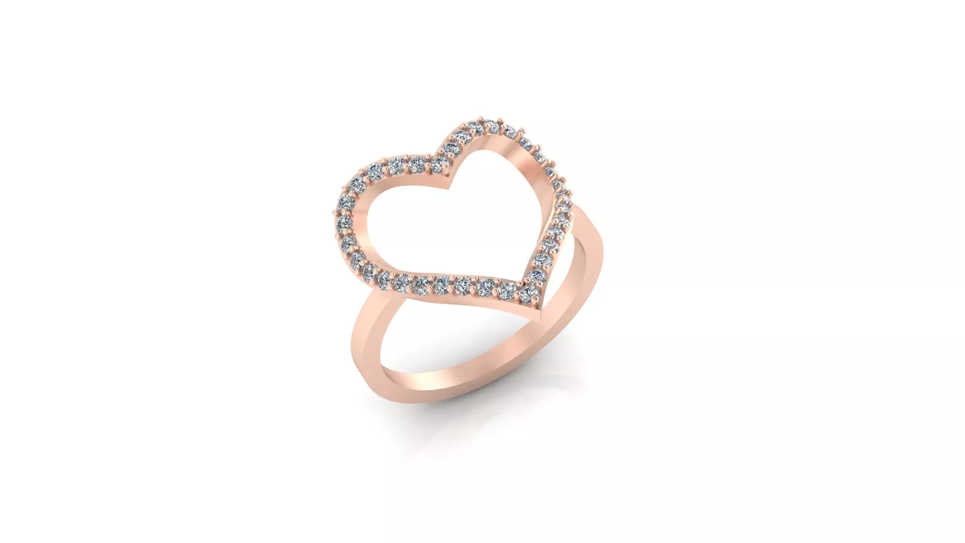 Rose Gold Open Heart Outline Pave Diamond Band Ring Model 3D print model