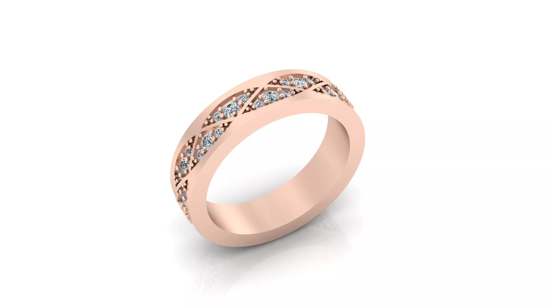 Rose Gold Criss Cross Lattice Diamond Wedding Band 3D print model