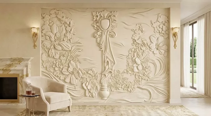 Classic Baroque Mirror Floral Wall Panel Relief STL CNC