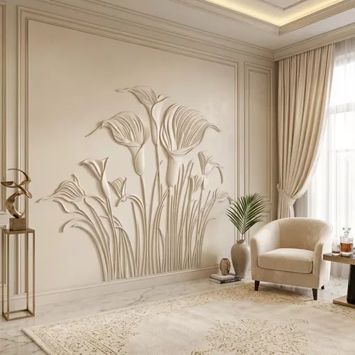 Modern Calla Lily Floral Wall Panel Relief 3D Model STL CNC