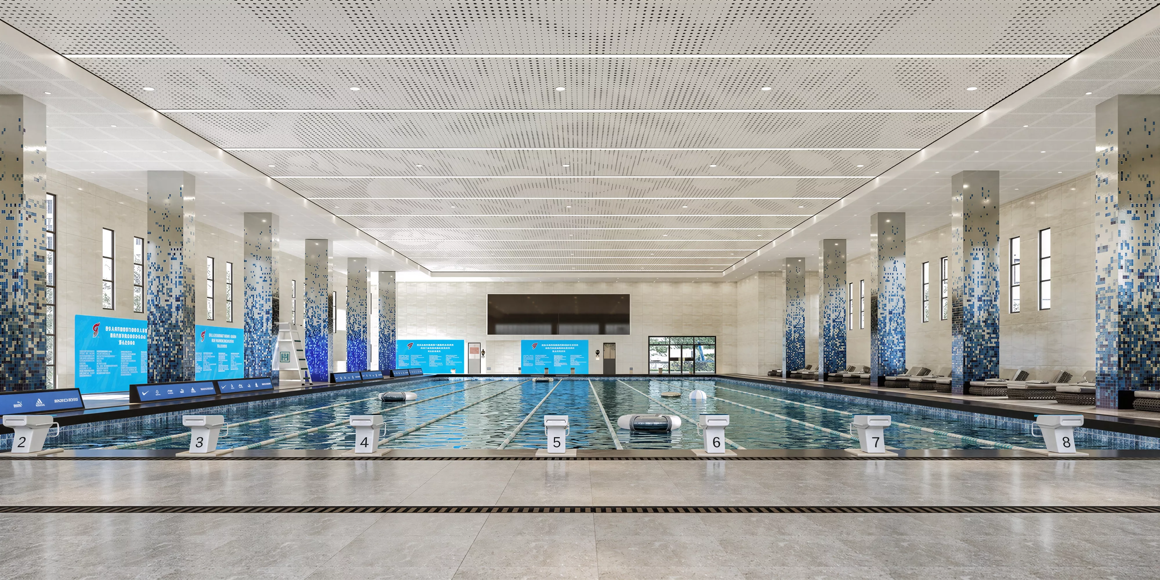 Modern Mosaic Columns Indoor Pool Arena 3D Model 3D model