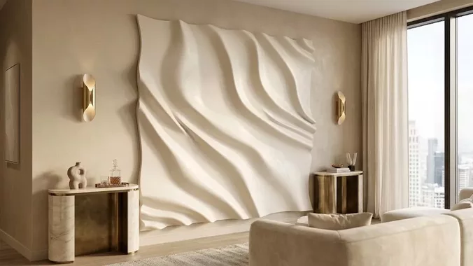 Modern Abstract Silk Fabric Wave Wall Panel Relief STL CNC